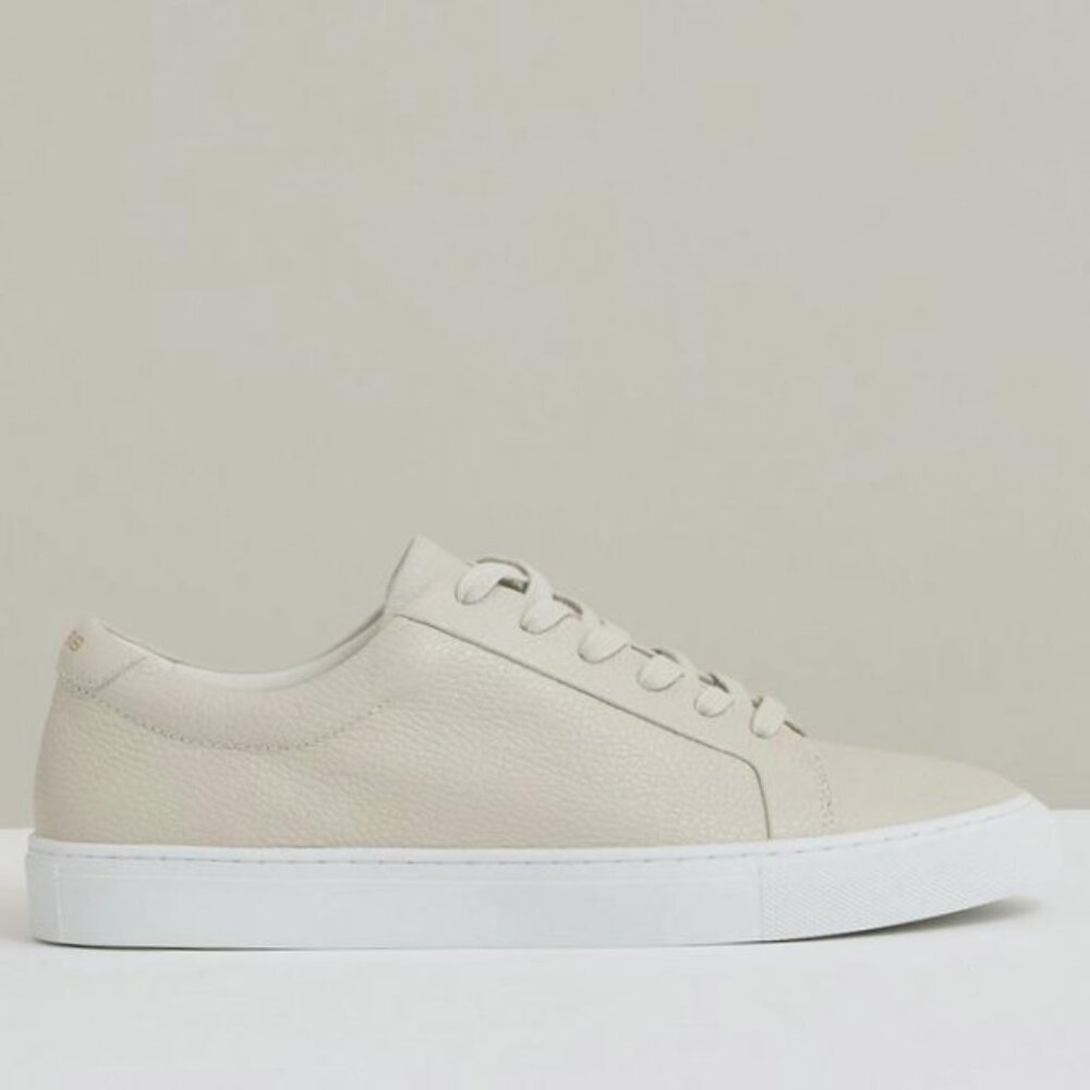 Reiss Leather Tumbled Trainers, Off White in Size 10